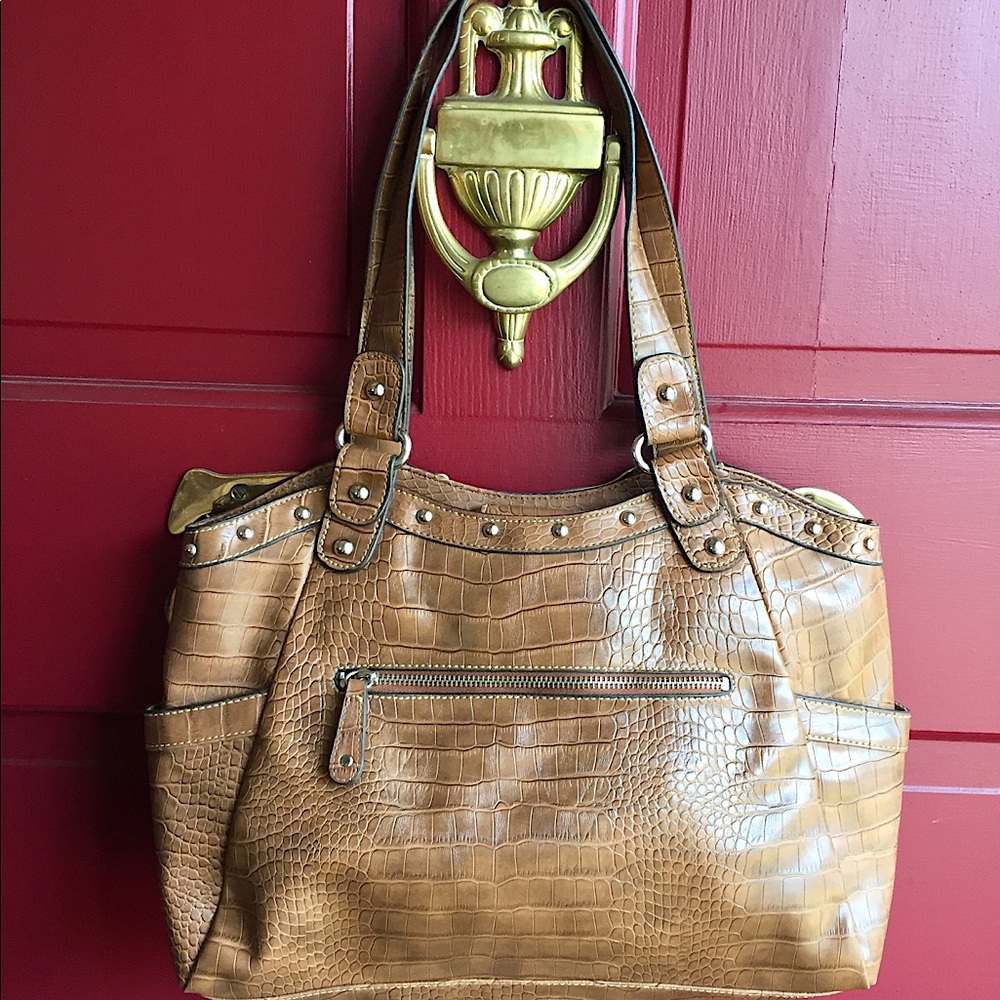 💼Liz & Co. Like New Brown Faux Croc Shoulder Bag